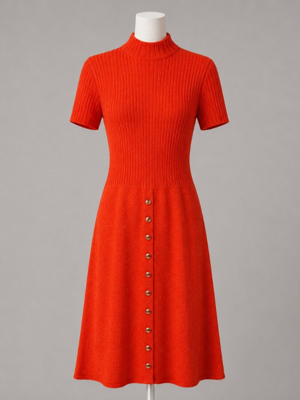 Vintage 1960s St. John Knit Dress Orange Mod A-Line Mock Neck Midi Dress Small